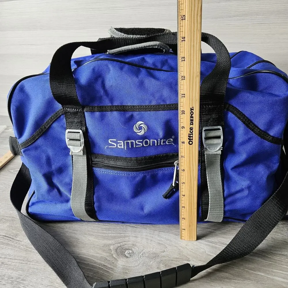 SAMSONITE Blue Carry On Weekend Duffle Bag Luggage Gym Strap w/Shoe‎ Storage
